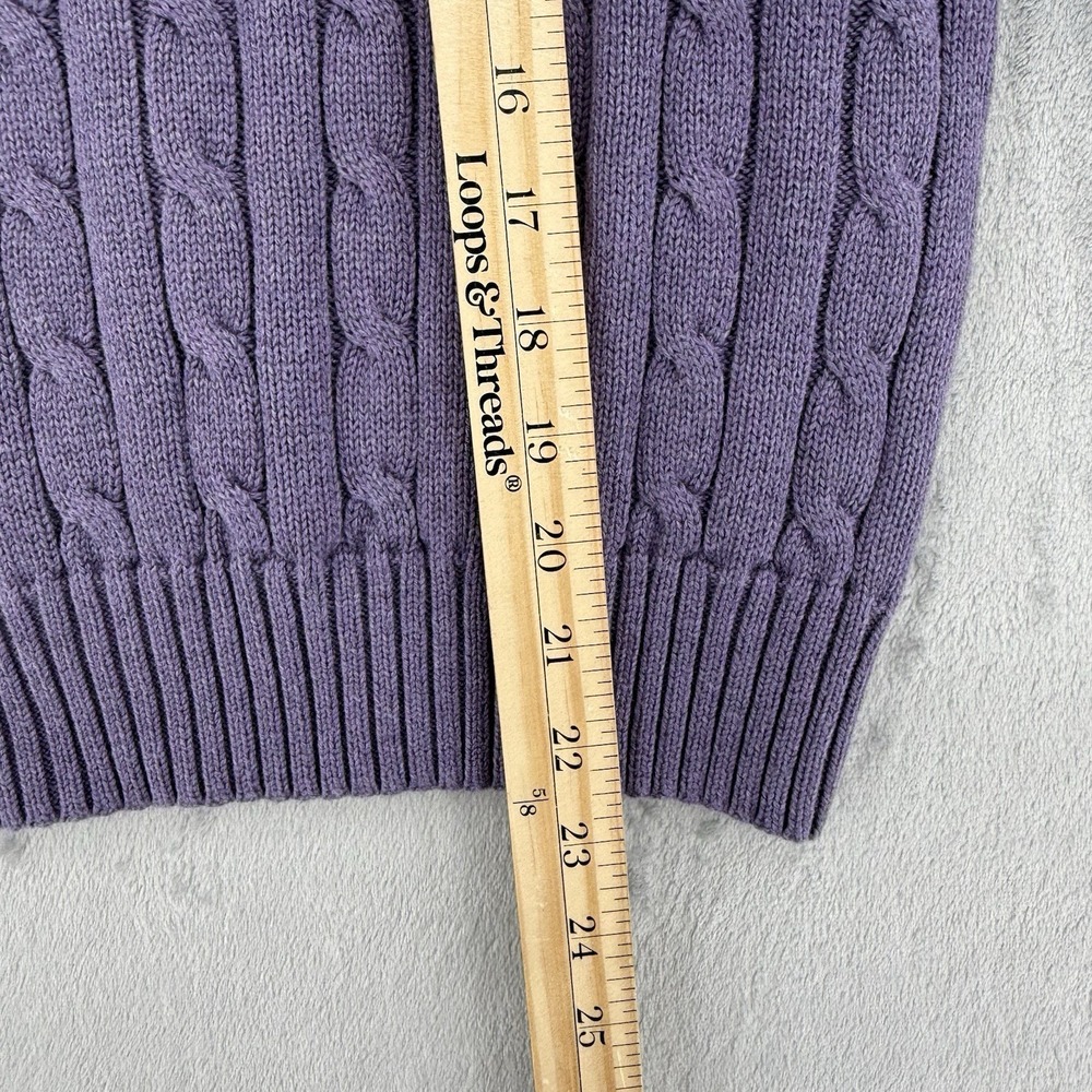 Polo Ralph Lauren Sweater Women's M Cable Knit V Neck Pullover Pony Purple - Picture 11 of 11
